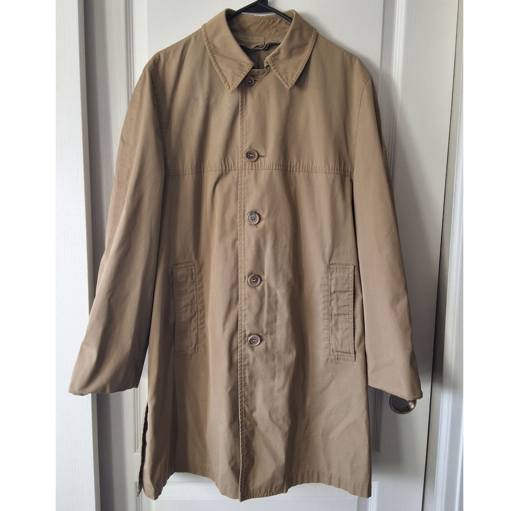 London Fog Men 38R Vintage Tan Trench Coat Maincoat‎ Claeth Cloth Rain Jacket